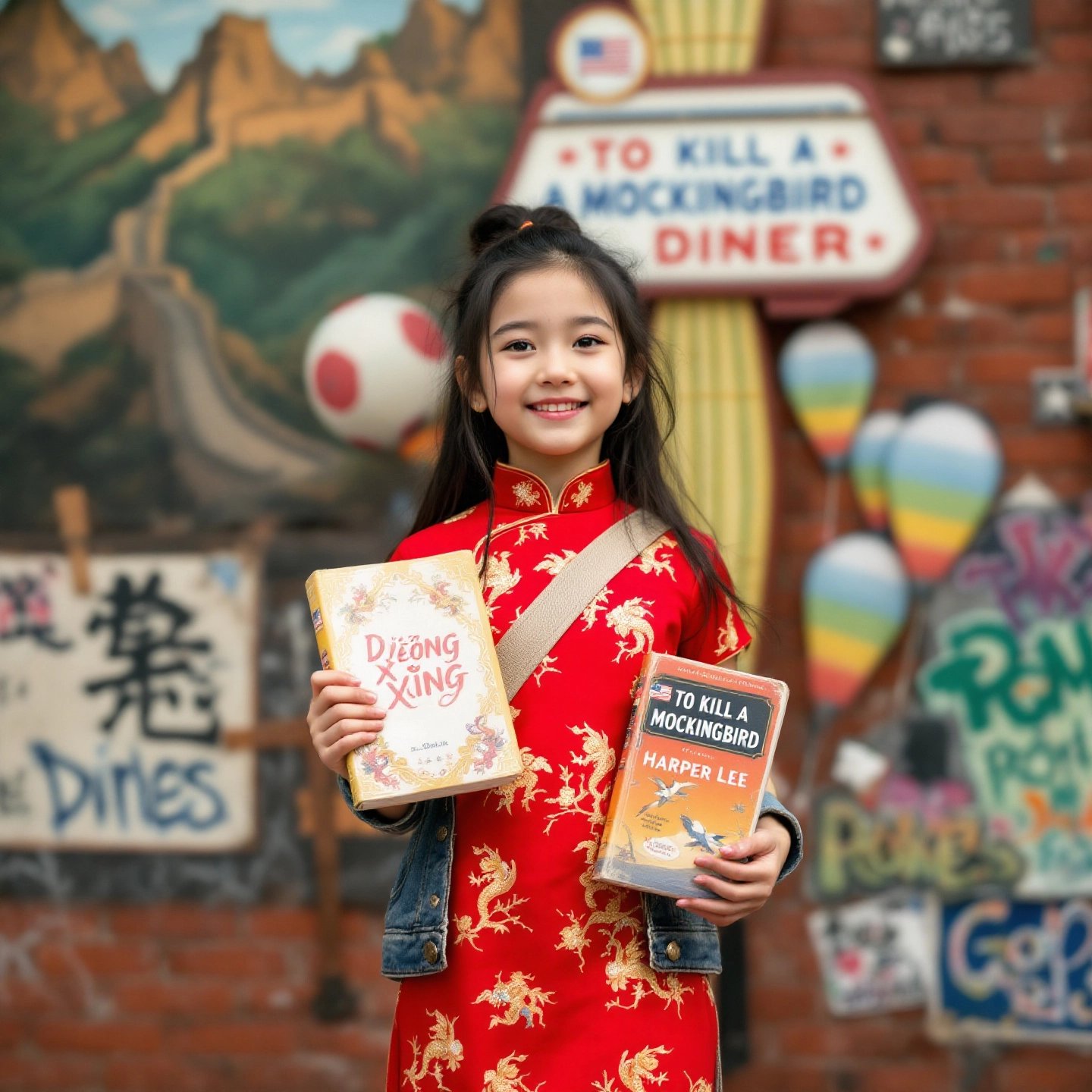 chinese american girl in a multicultural setting reflecting cultural fusion
