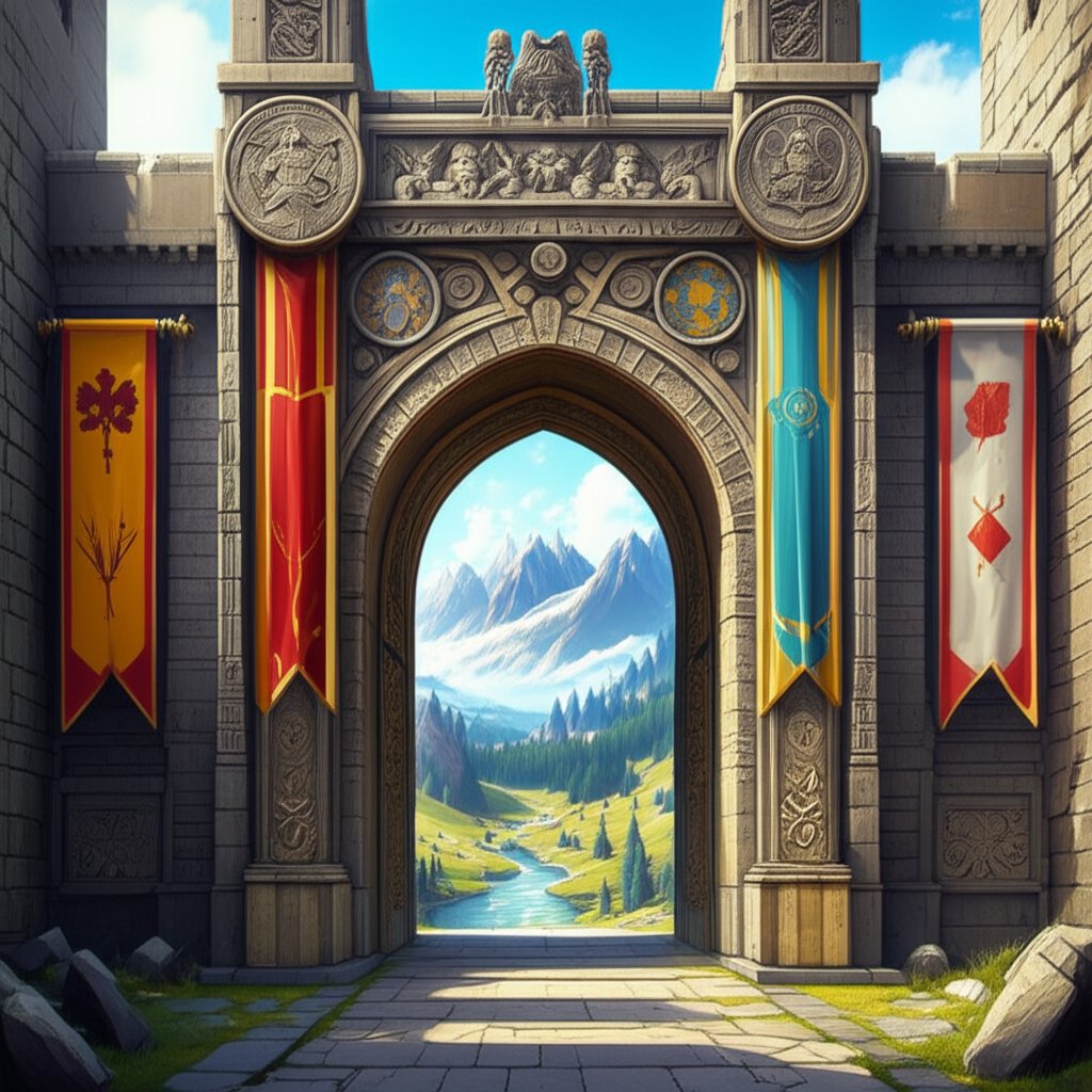 a city gate adorned with meaningful names highlighting the depth that culturally rooted generators can offer