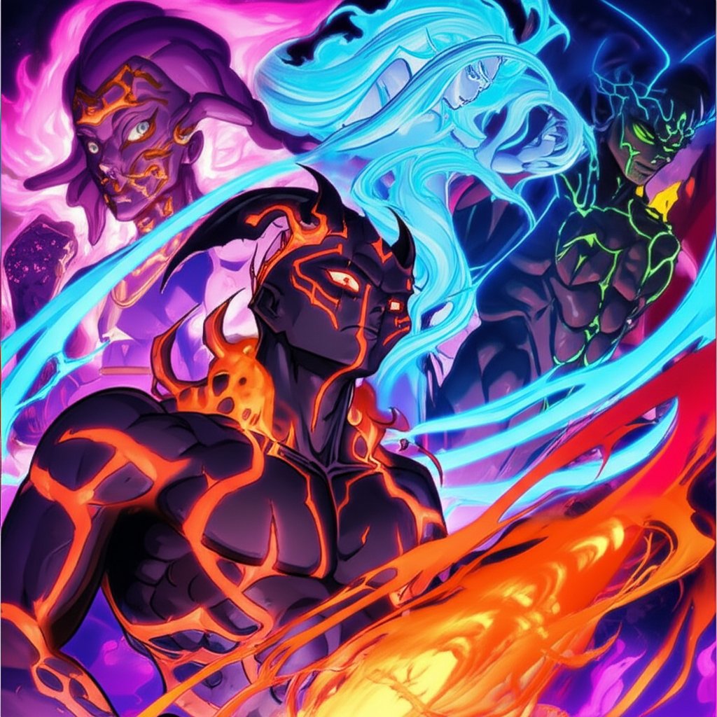 anime style demon characters with elemental motifs capturing the essence of anime inspired naming