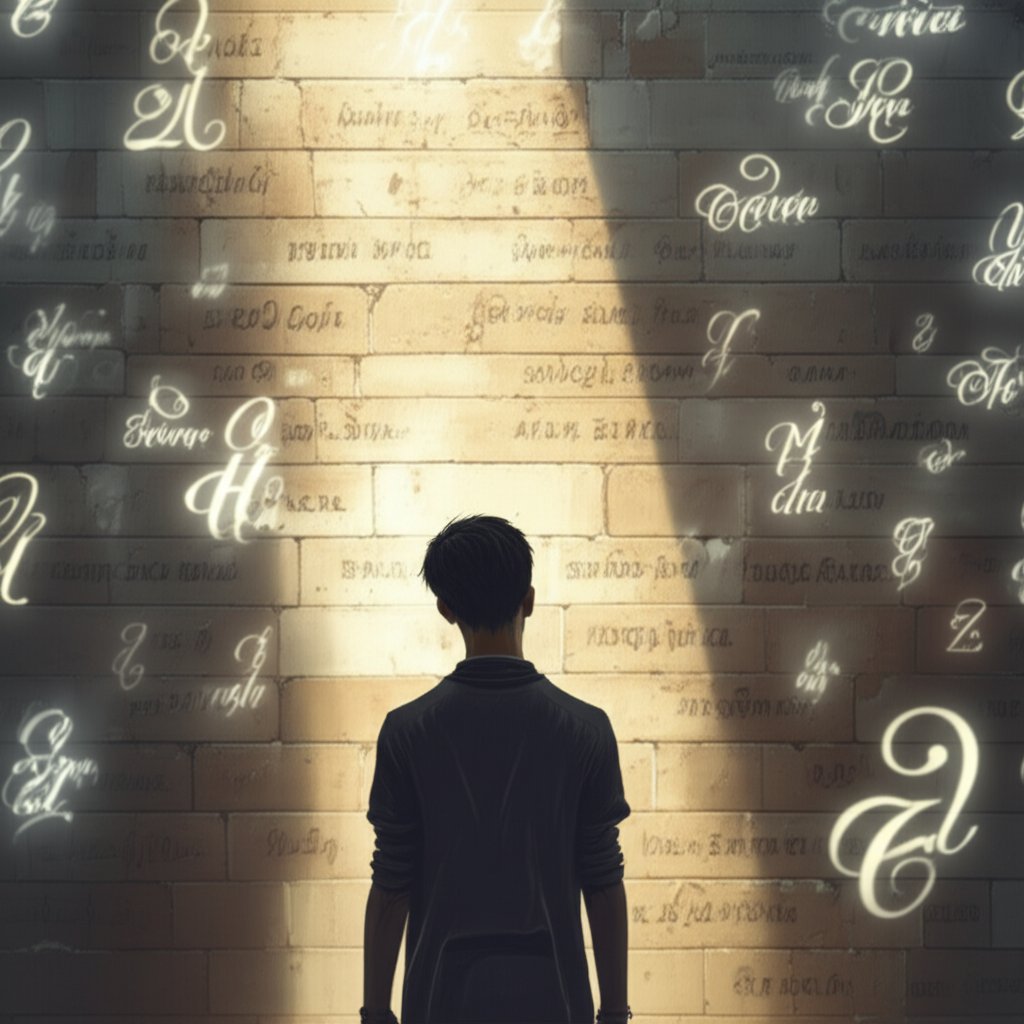 a character choosing the perfect fantasy name from many options