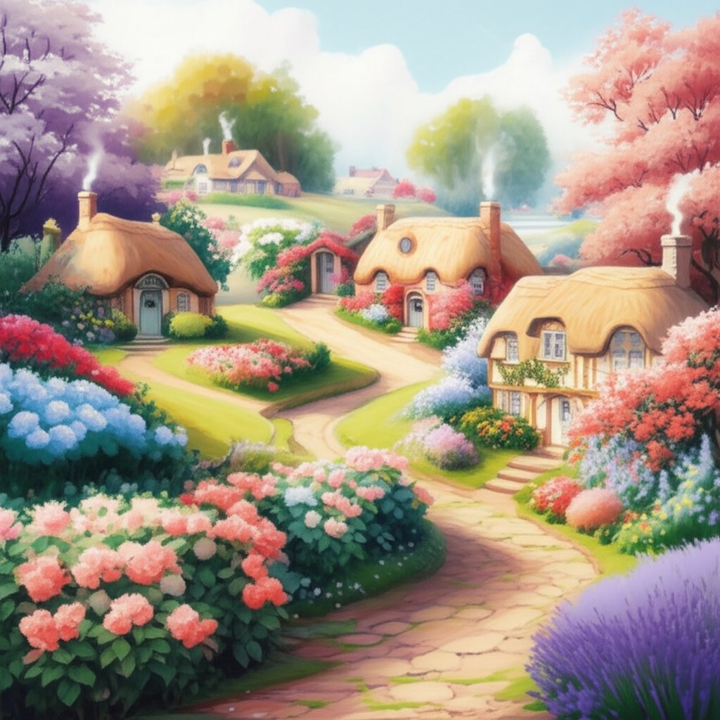 a charming island scene inspired by cute and cottagecore aesthetics