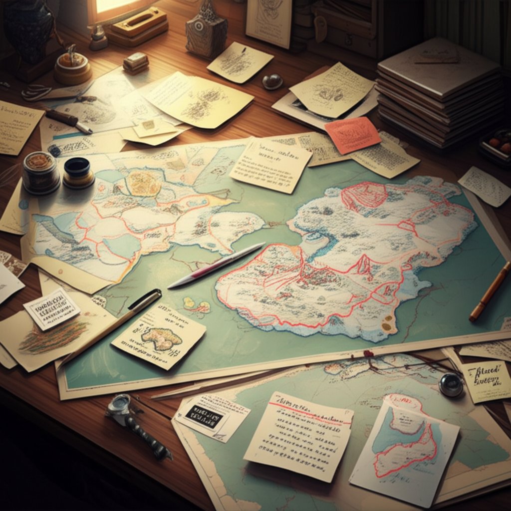 a creative workspace illustrating the process of personalizing island names