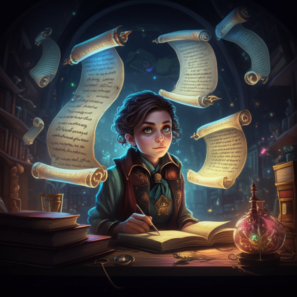 a creator drawing inspiration from a magical name generator for fantasy characters