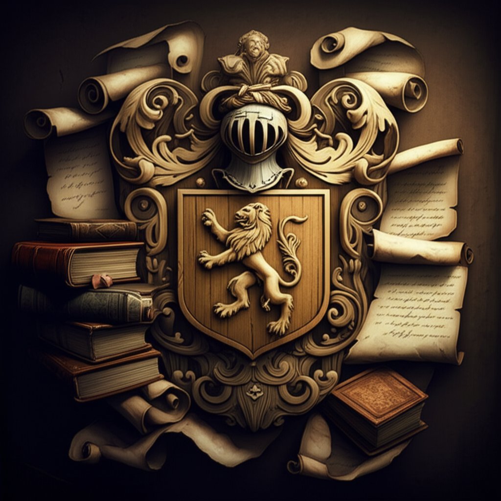 a family crest and scrolls symbolizing the heritage behind breton last names