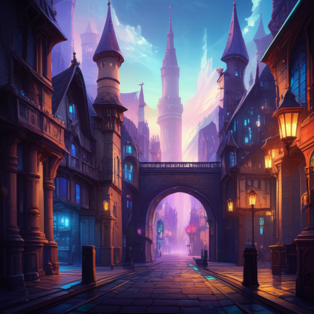a fantasy and sci fi city with creative street names enhancing its unique atmosphere
