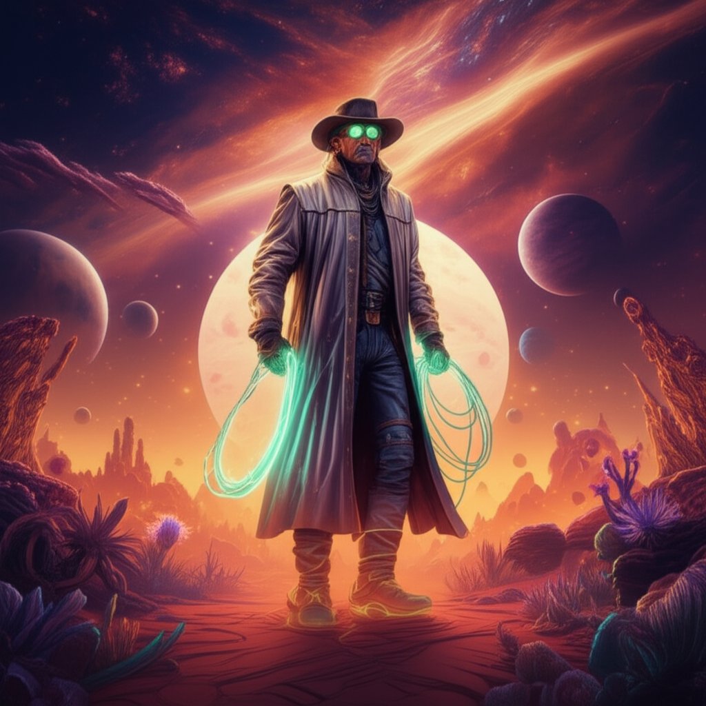 a space cowboy blending western spirit with futuristic style