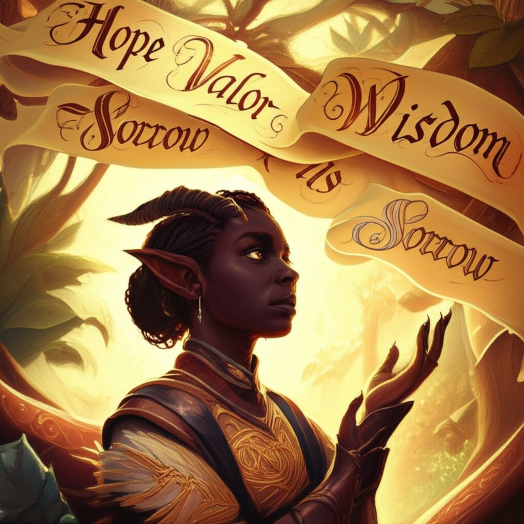 a tiefling choosing a virtue name symbolizing personal growth and meaningful identity