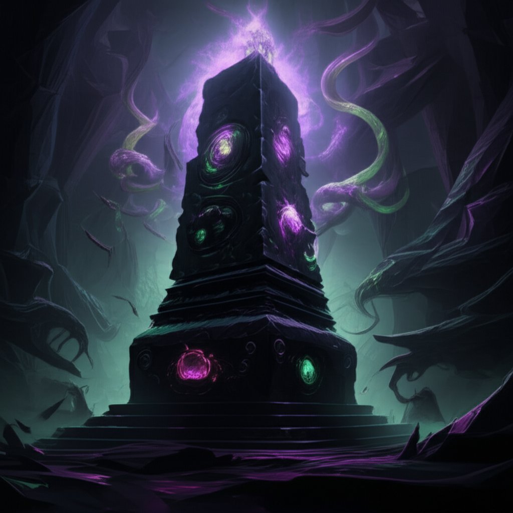 an eerie altar evokes the mood of evil and eldritch deity names