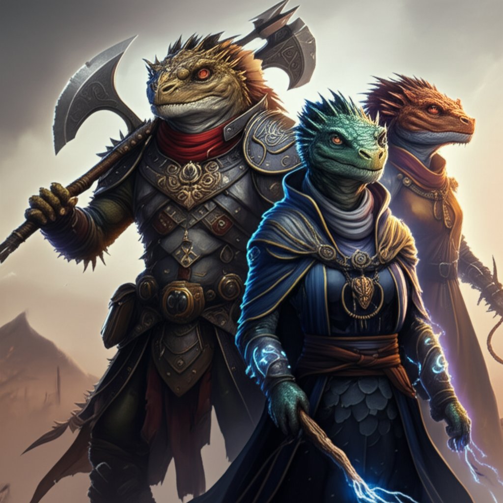 argonian characters embodying diverse roles and classes