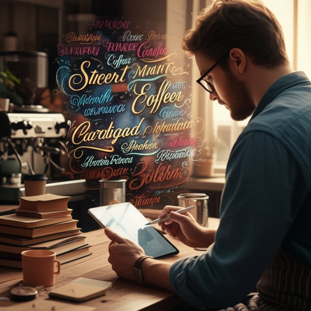 barista using ai to generate creative cafe name ideas