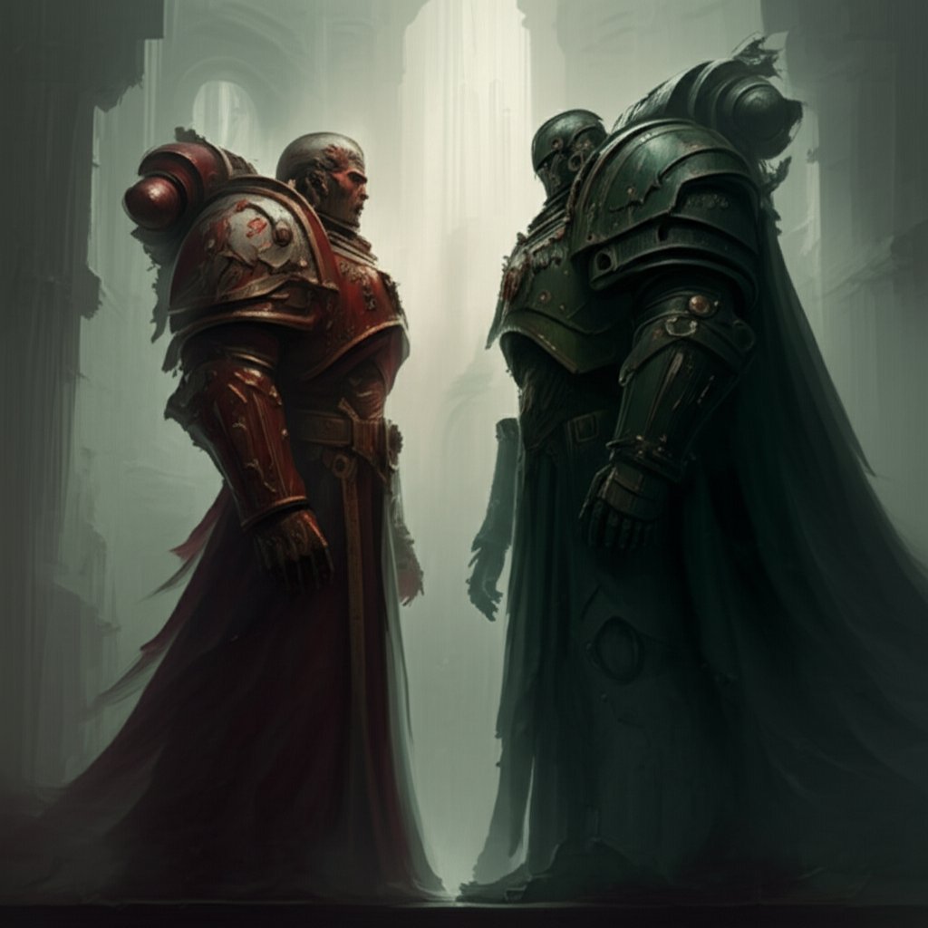 contrasting warhammer 40k blood angels and dark angels