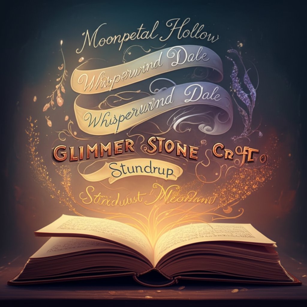 creative fantasy village names emerging from a magical book