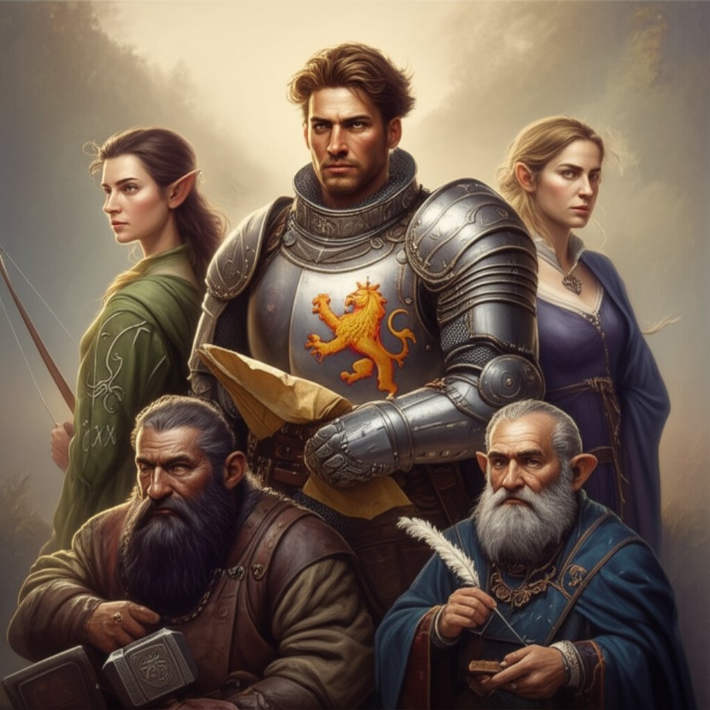 diverse fantasy characters representing various regions of a fictional world