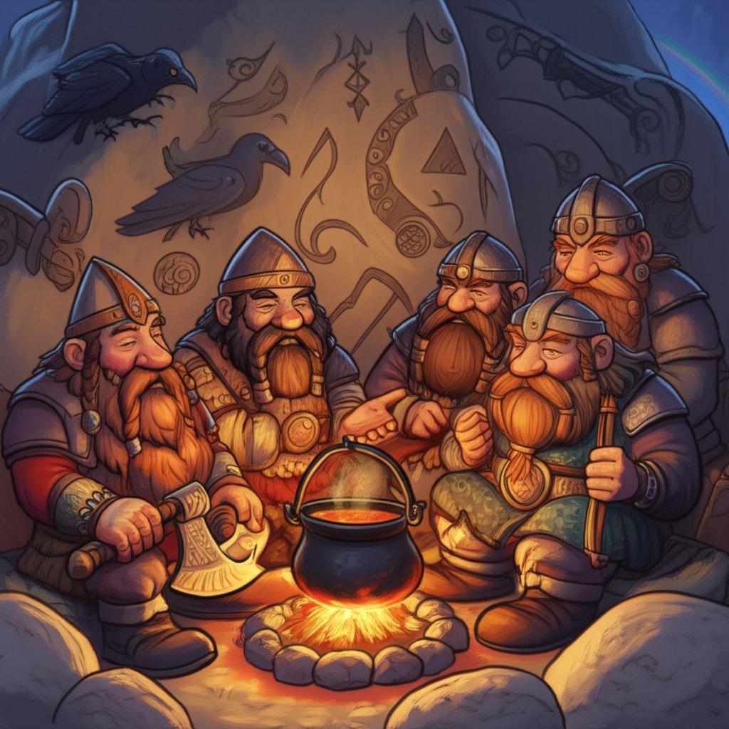 dwarves sharing tales by firelight inspired by tolkien's legendary naming traditions