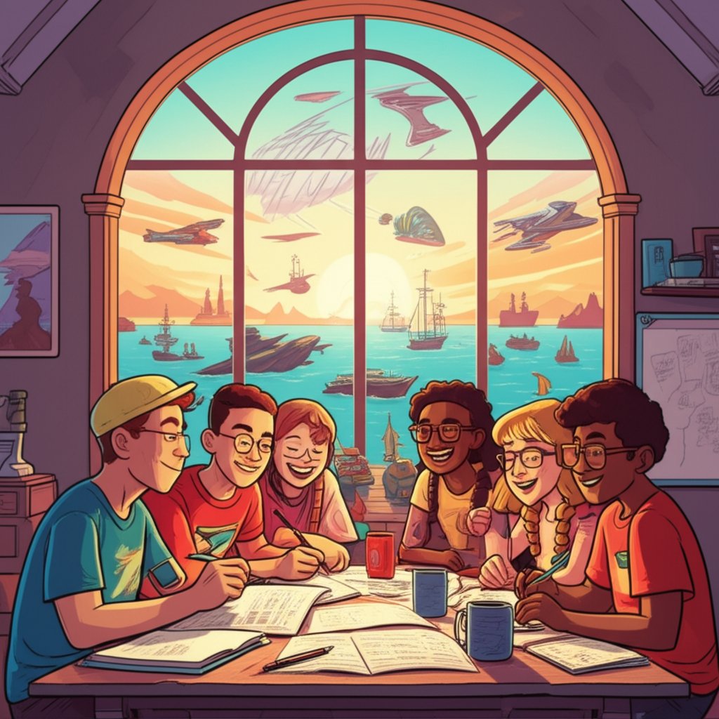 friends collaborating to create unique group ship names