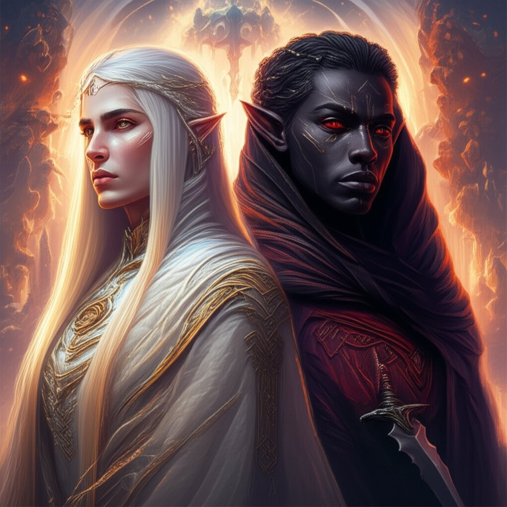 high elf and dark elf characters with distinct elven naming influences
