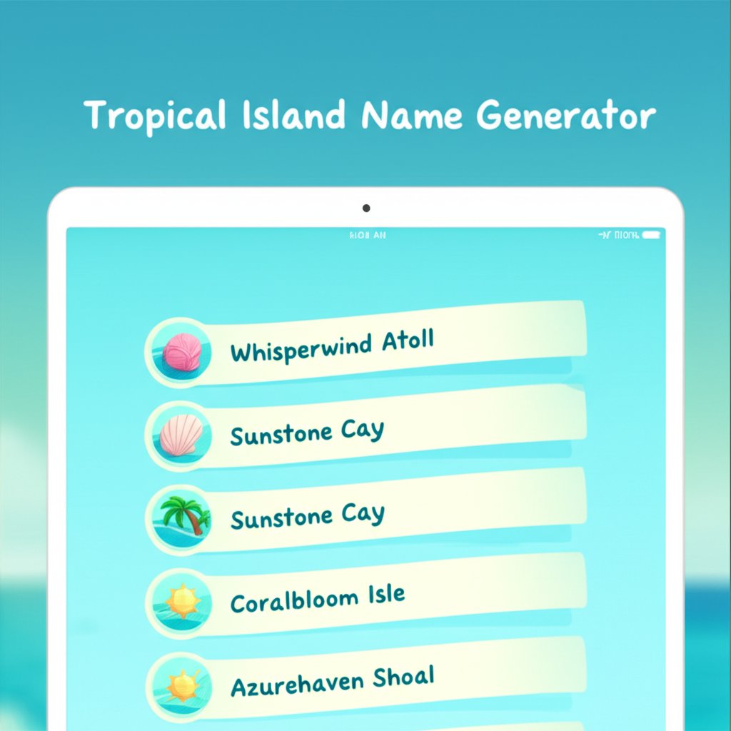 island name generator tool interface showing creative name options