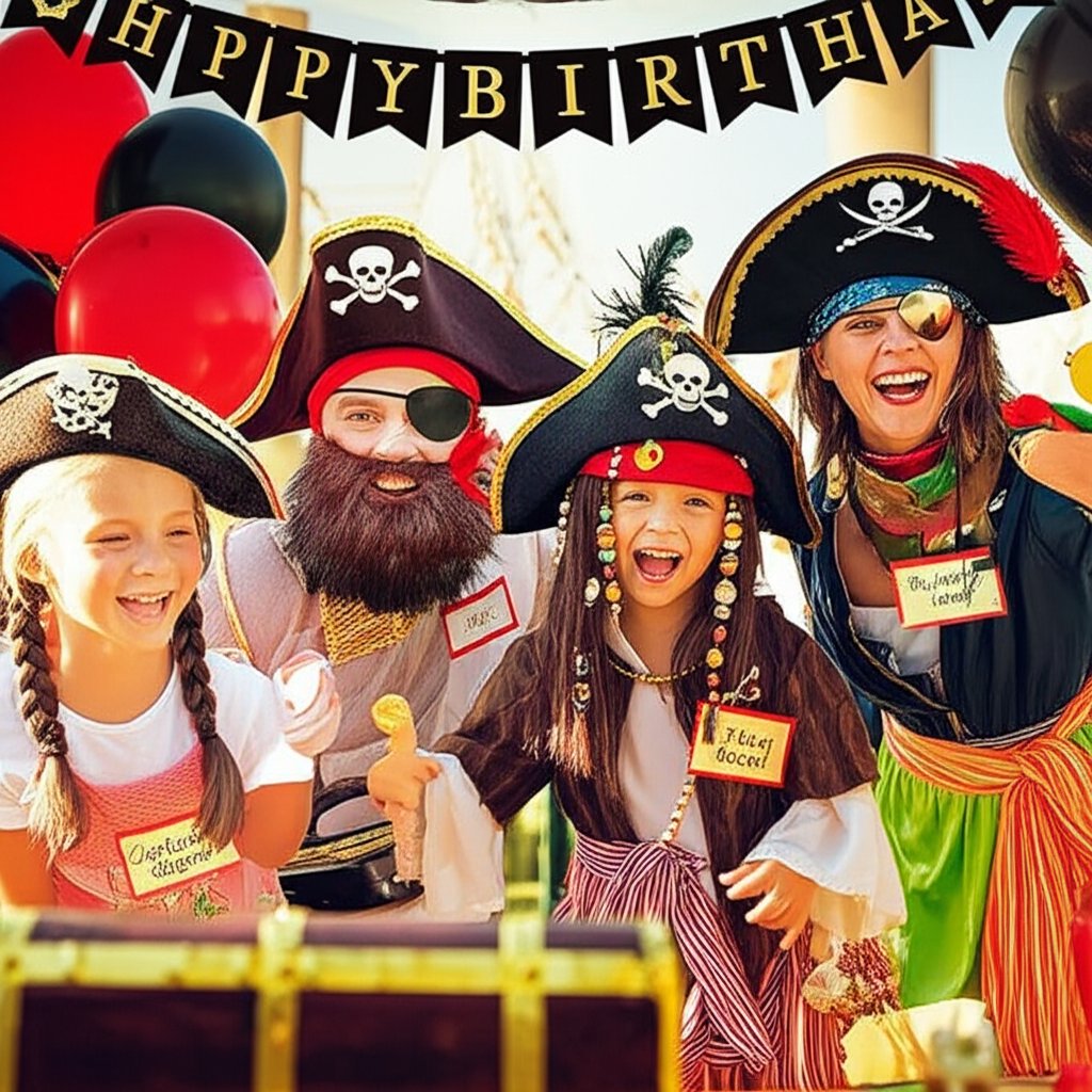 kids and adults enjoying pirate names at a themed party