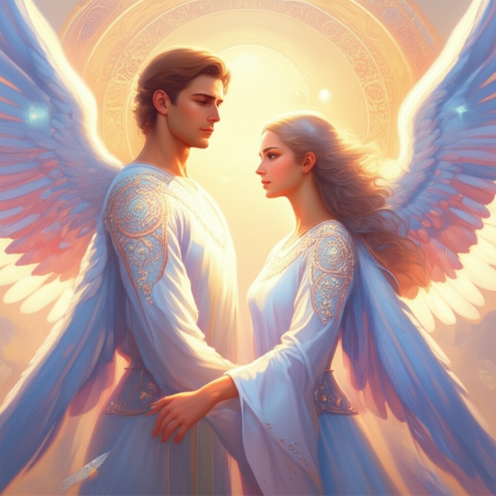 male and female angelic figures representing gender diversity