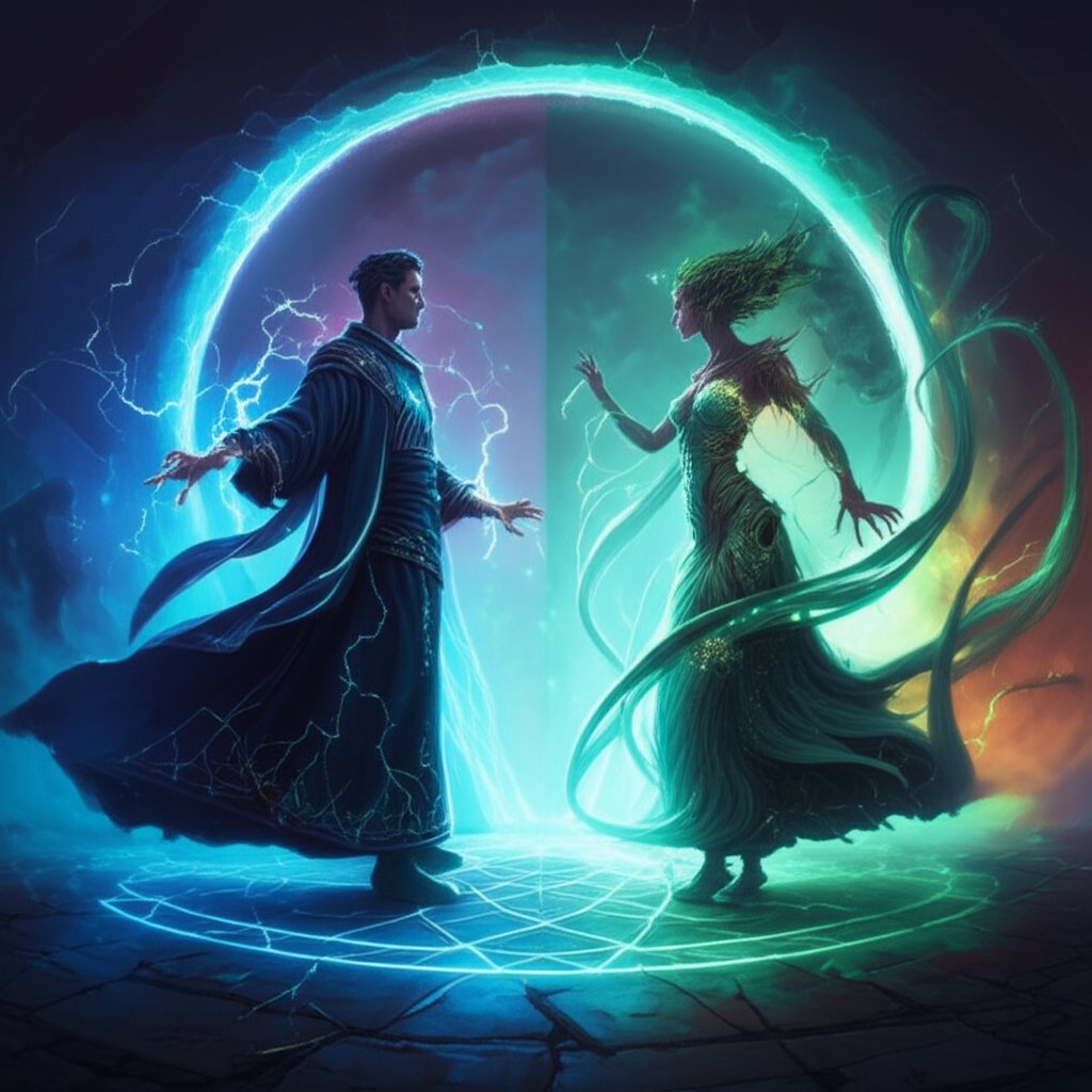 male and female sorcerers channel unique magical energies representing diverse naming traditions