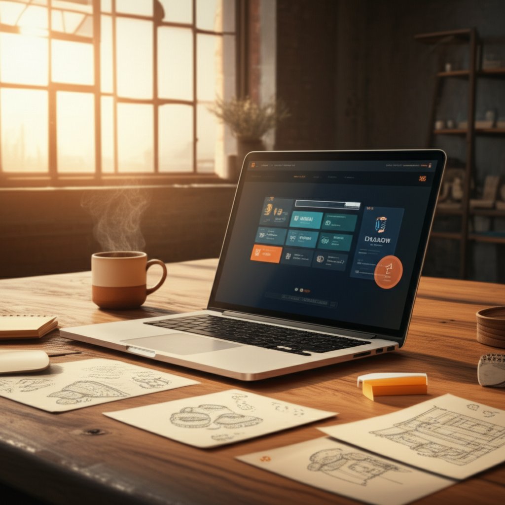 modern workspace using ai tools for bakery name generation