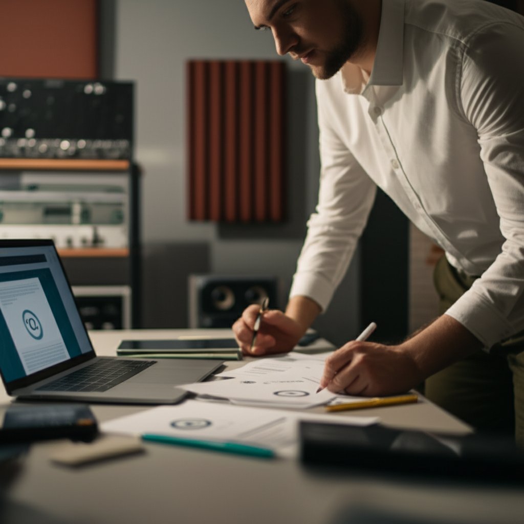 musician checking legal and trademark details for a new band name