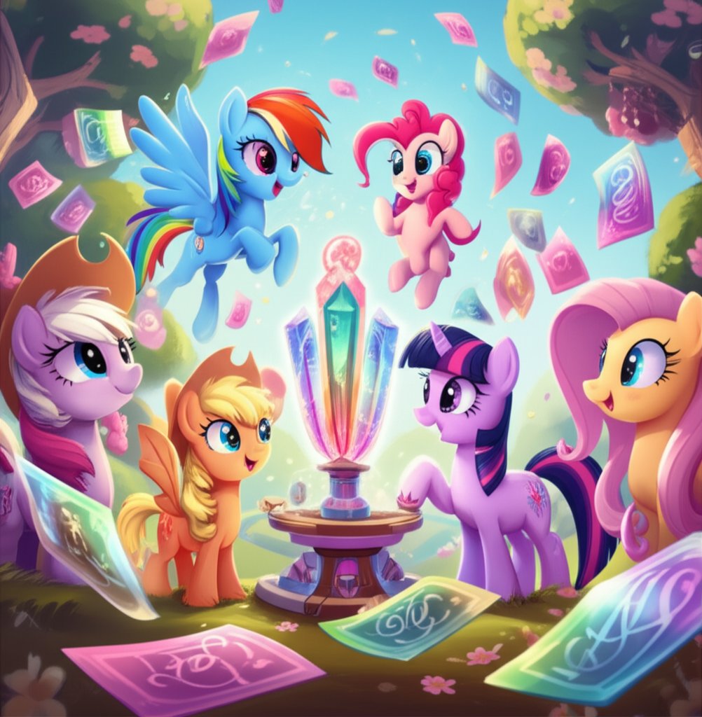 pony characters exploring a magical name generator for creative inspiration