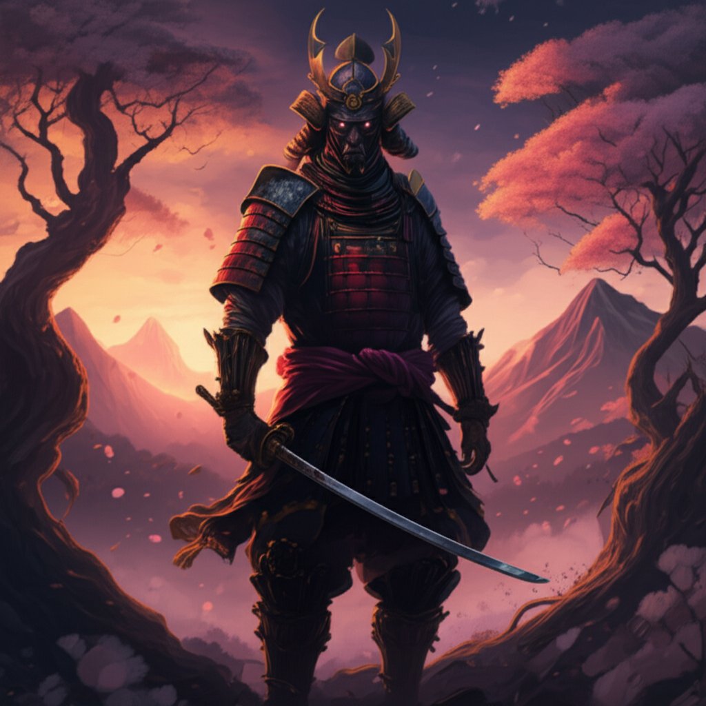 samurai hero ready for battle in a fantasy inspired landscape
