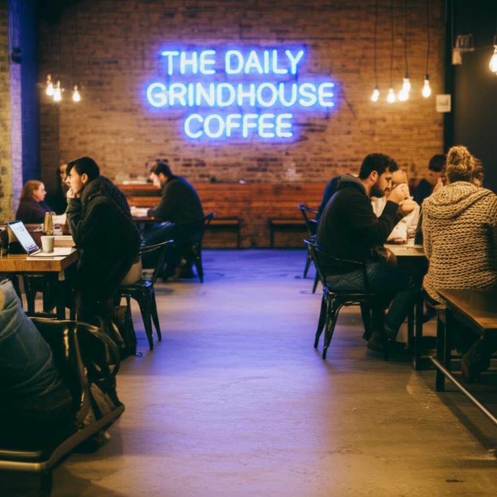 trendy hipster cafe with minimalist design and bold branding