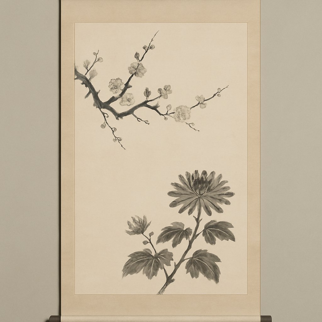 literati flower motifs across painting and seals