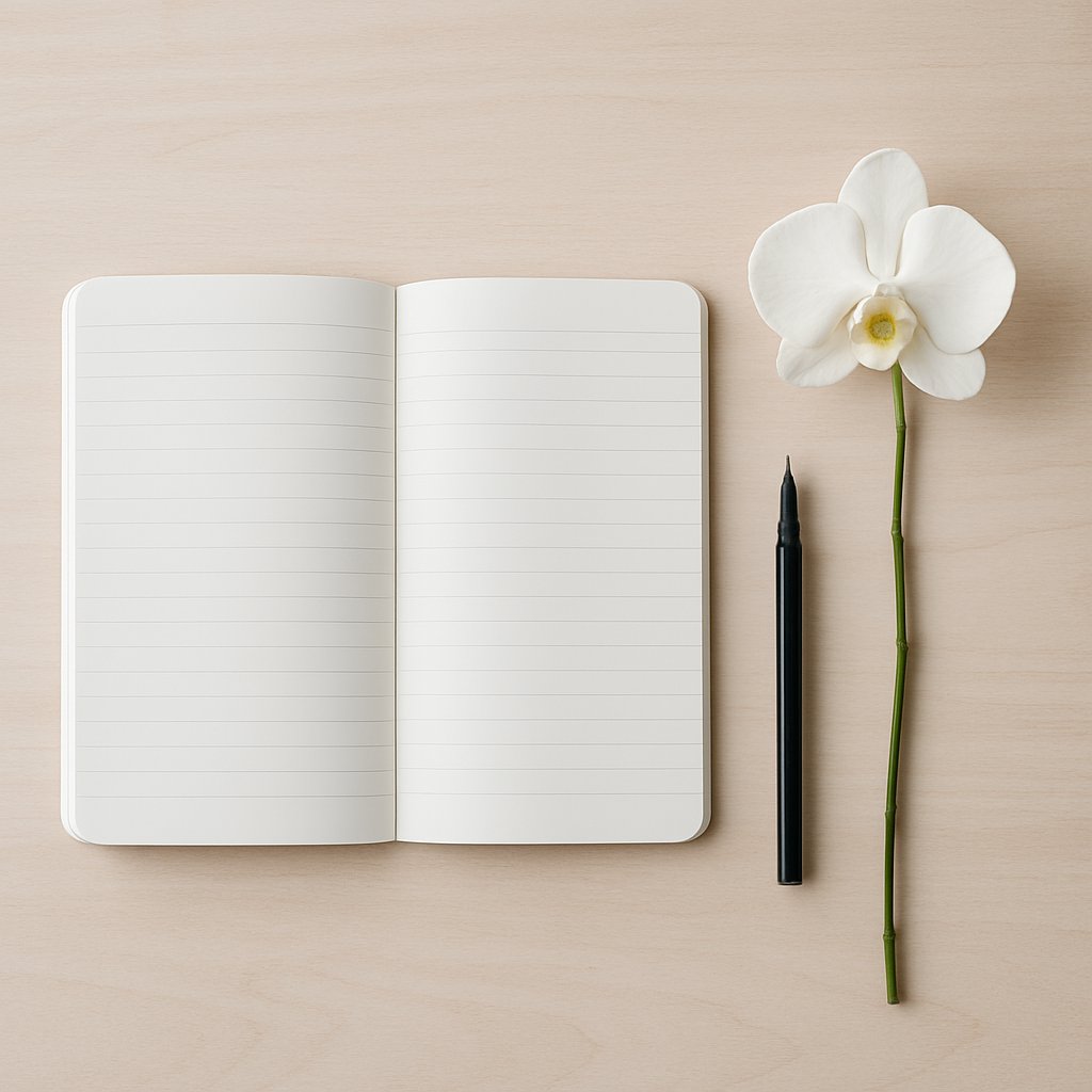 tone practice set beside a simple orchid