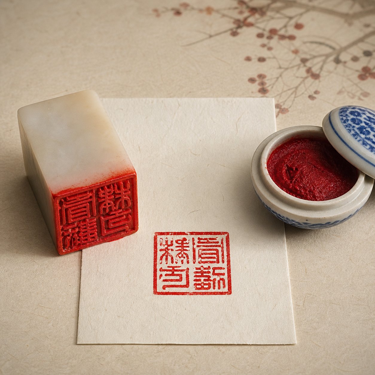 a personal chinese name seal with red ink impression showing traditional seal script characters