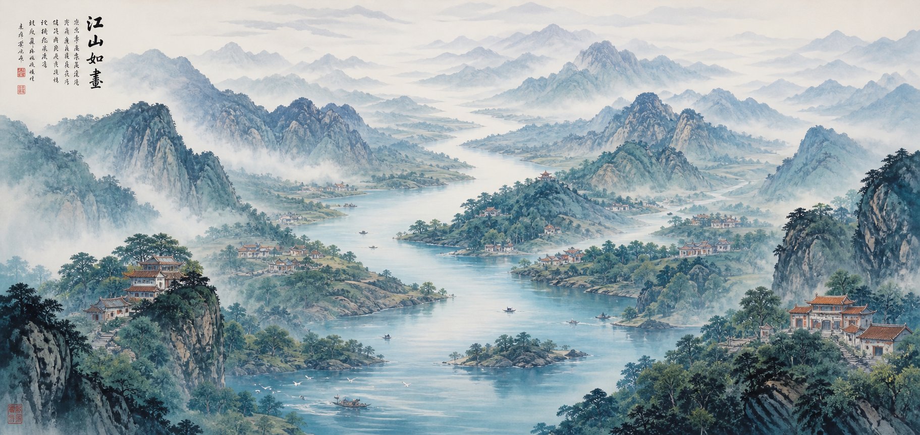 a river valley winding southward through chinese mountain landscapes symbolizing centuries of hu clan migration from the yellow river basin