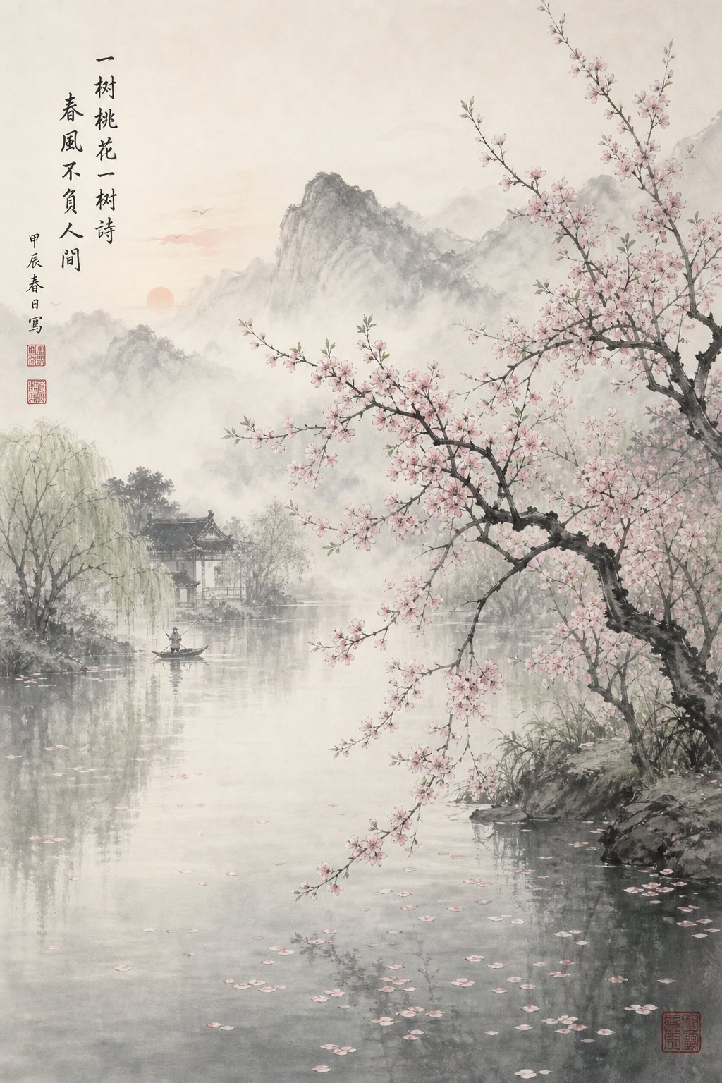 a spring morning landscape evoking the poetic imagery of tang dynasty verse
