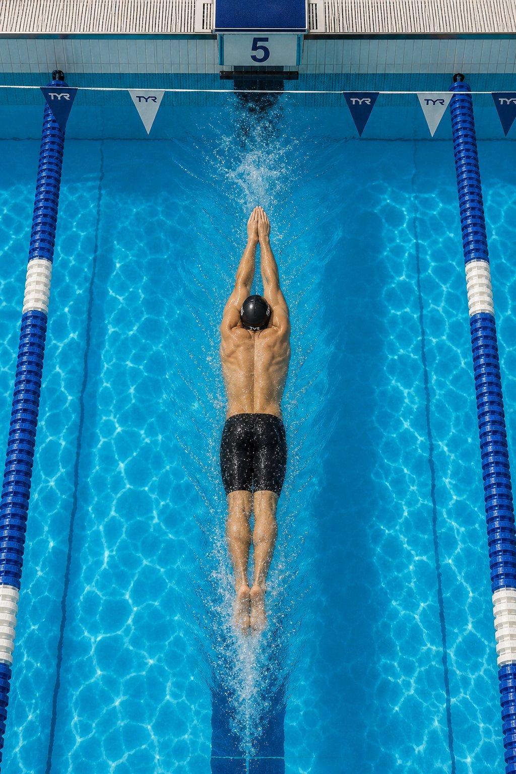 a swimmer in streamline position after push off covering distance before the first stroke count begins
