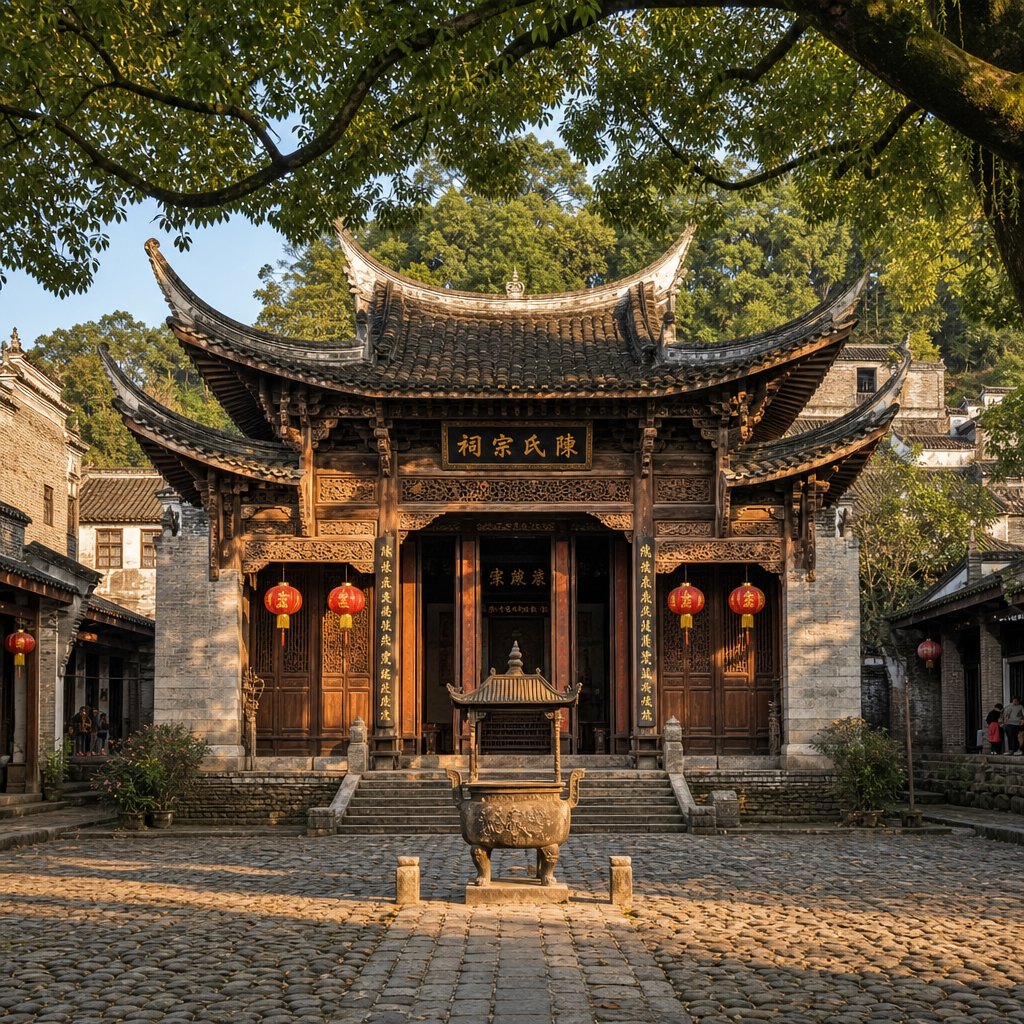 a traditional chinese ancestral hall where clan members gathered to honor shared surname heritage