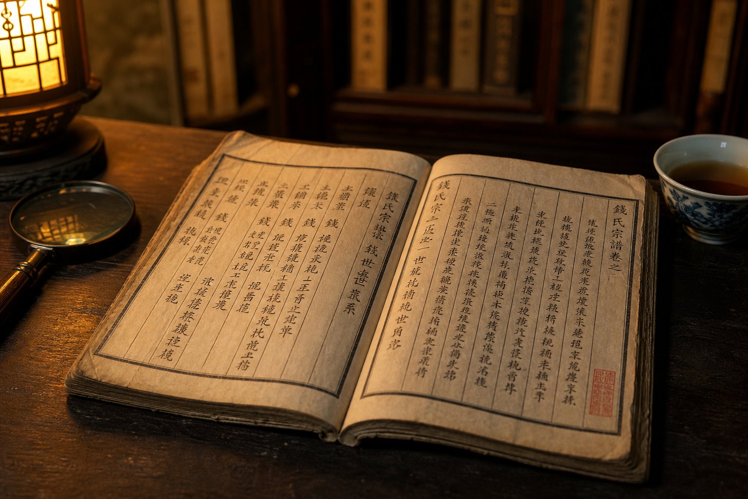 a traditional chinese zupu (clan genealogy book) used by families to trace their ancestral lineage across generations