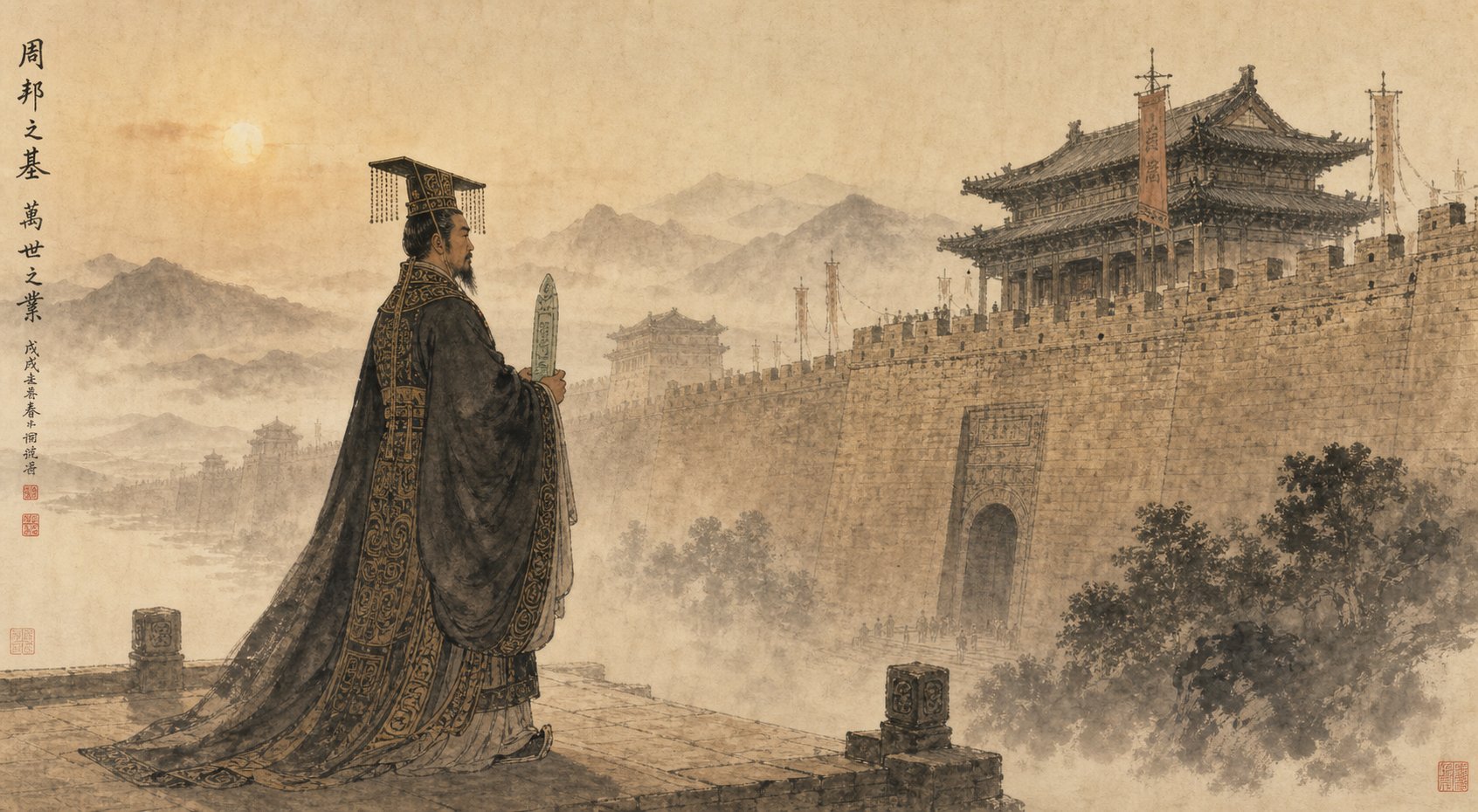 a western zhou nobleman at the gates of an ancient chinese state evoking the era when the hu surname was first established