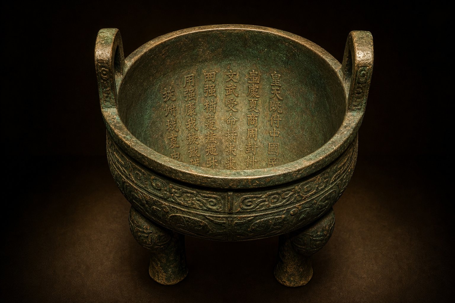 ancient bronze ritual vessel bearing early chinese inscriptions that preceded standardized seal script