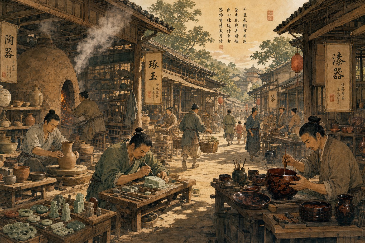 ancient chinese artisans whose daily trades in pottery jade carving and lacquer work became permanent family surnames