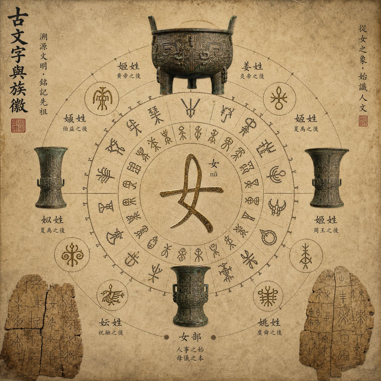 ancient chinese xing clan markers often contained the female radical reflecting their matrilineal origins during the shang and zhou periods