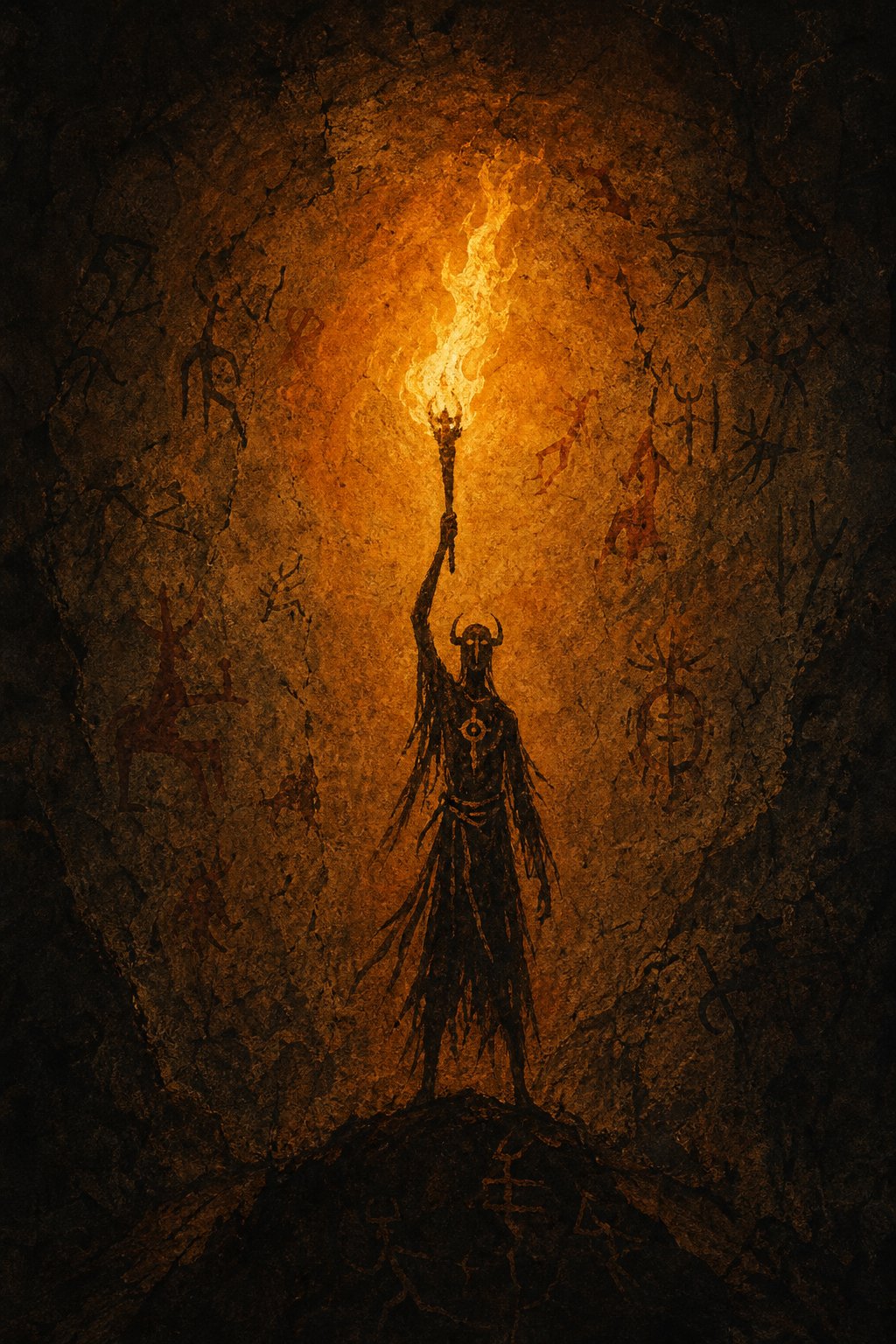 ancient pictographic origin of 光 a person carrying fire above their head to create light