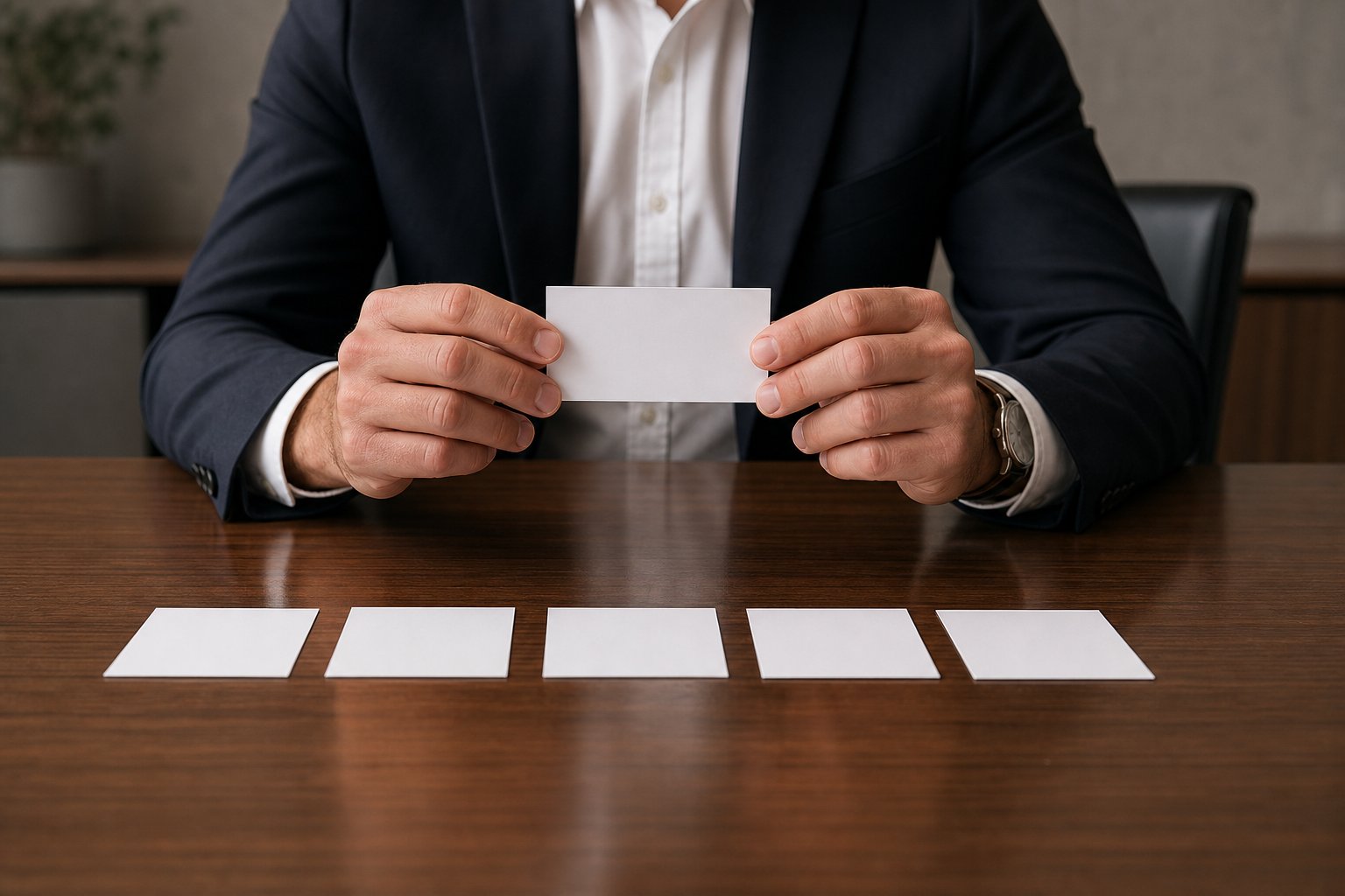 business cards placed on a conference table in seating order during a chinese business meeting