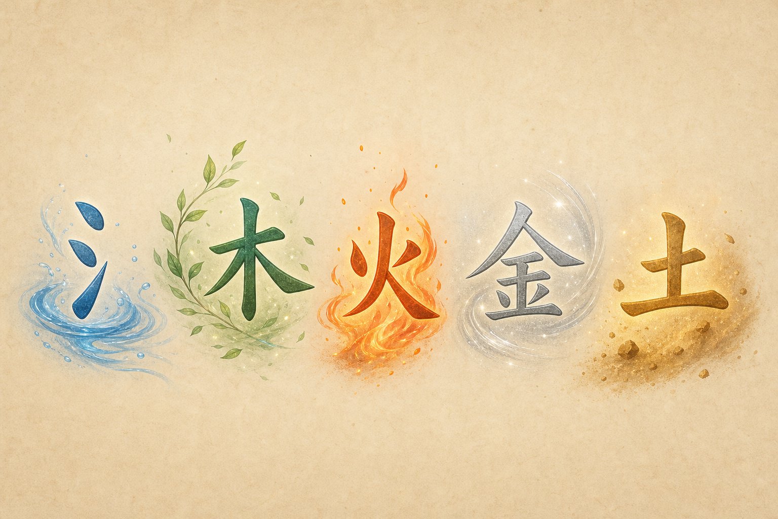 chinese character radicals grouped by their five elements associations for name selection