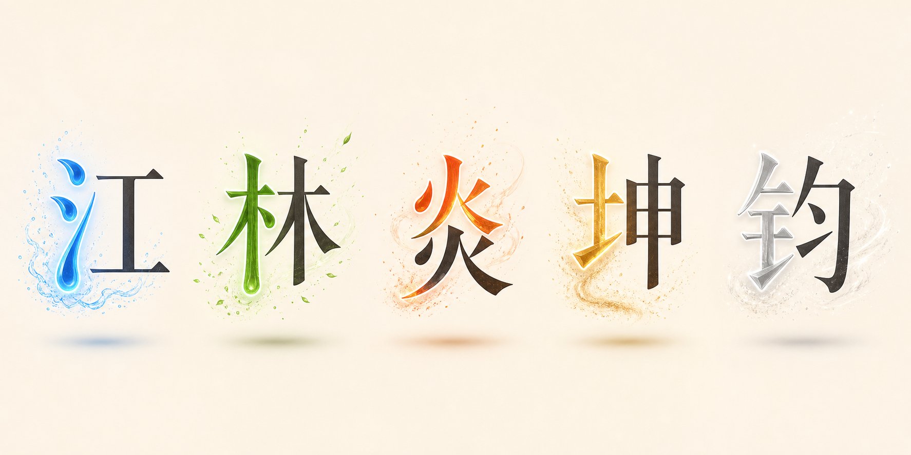 chinese character radicals highlighted to show their five element associations through color coding