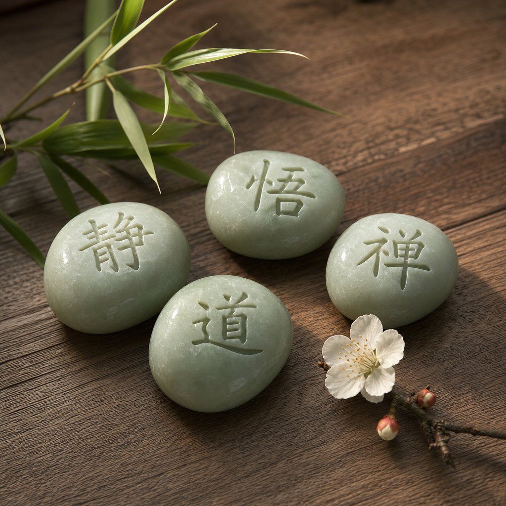 chinese characters carved in jade representing meaningful name choices drawn from nature and virtues