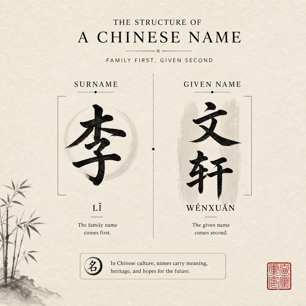 chinese names place the surname first followed by a one or two character given name