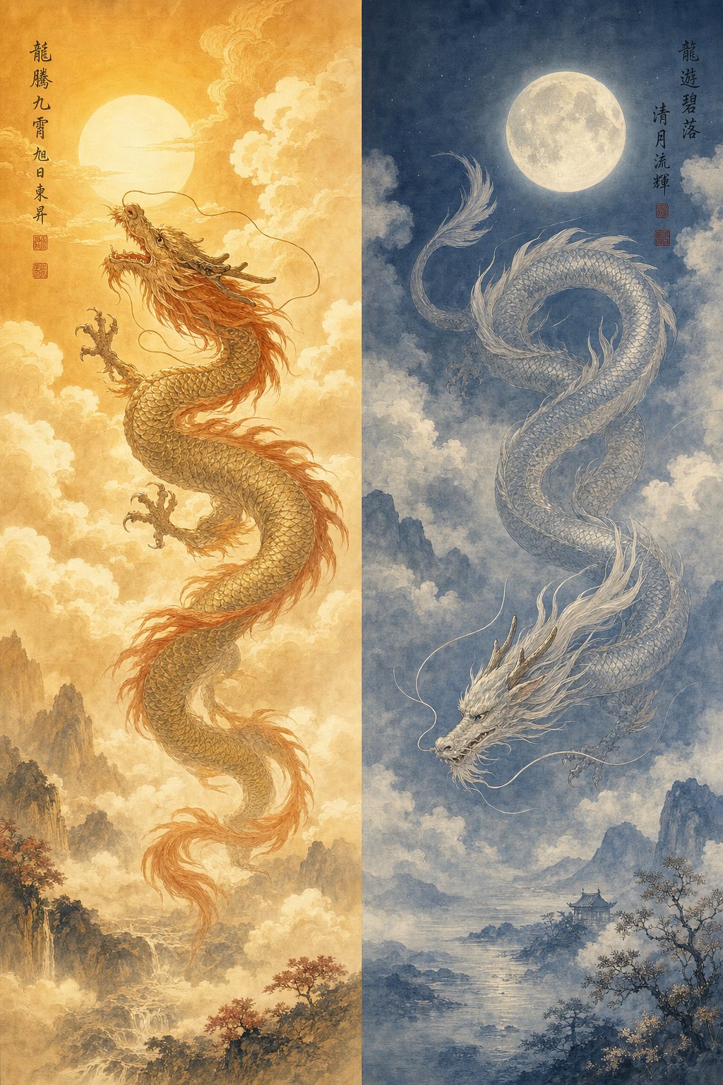 contrasting dragon energies representing masculine and feminine radical choices in chinese naming traditions