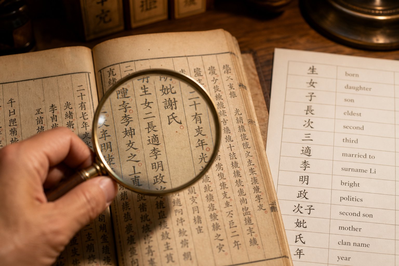 decoding classical chinese characters in a genealogy record using reference materials and careful visual comparison