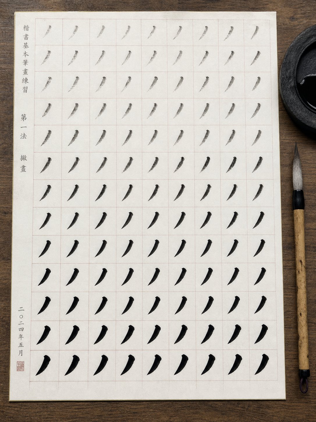 deliberate stroke repetition practice showing progressive refinement of individual brush strokes